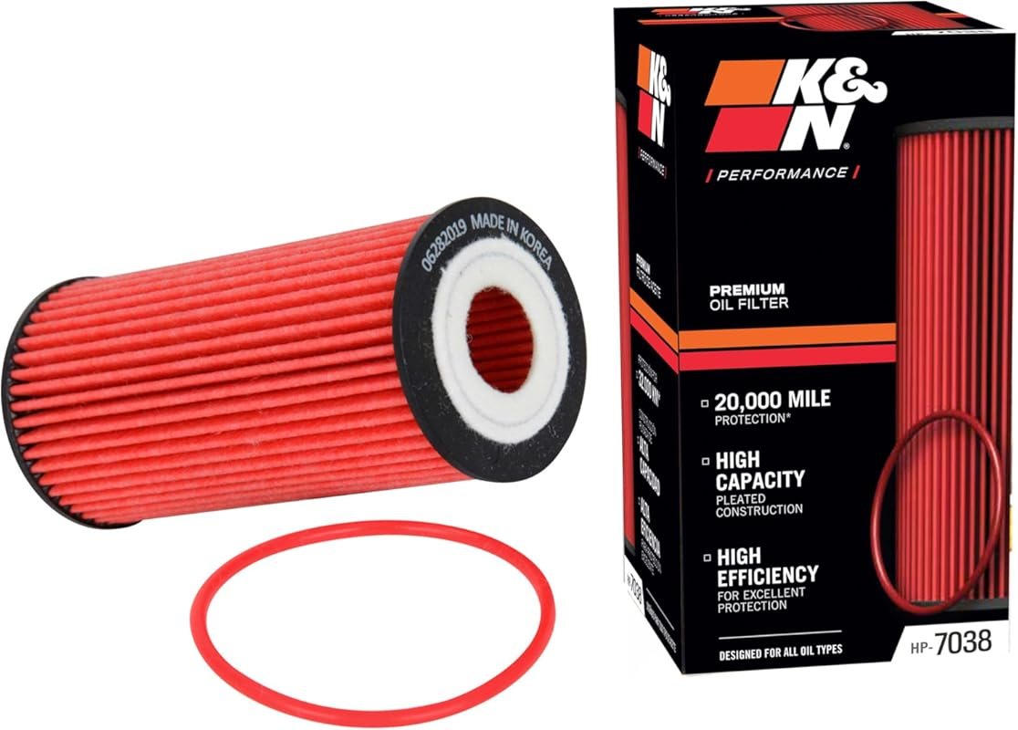 K&N HP-7038 High-Efficiency Oil Filter – 20,000 Mile Protection for Au