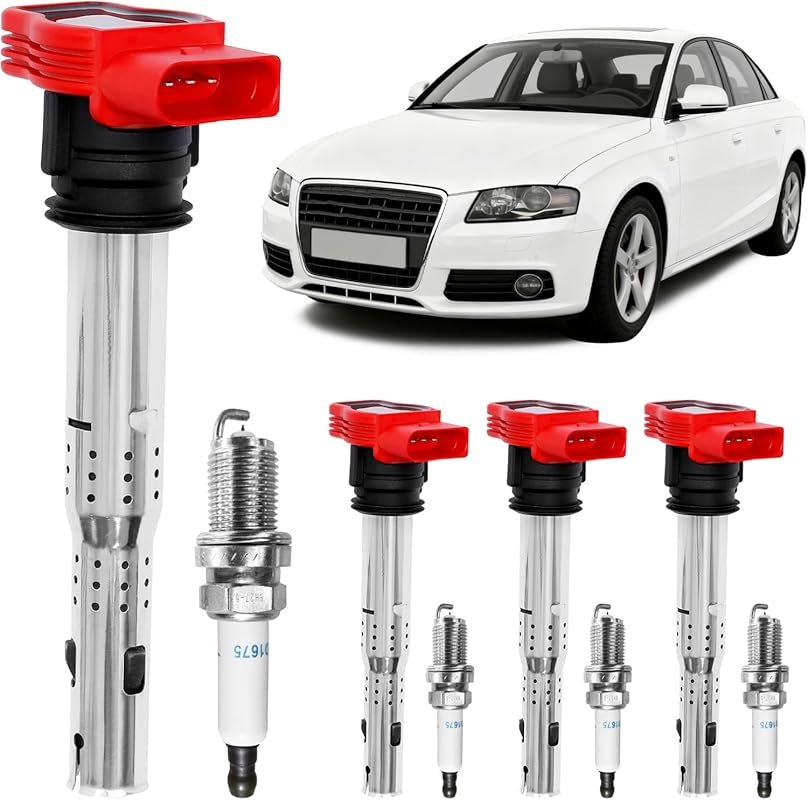 UF529 Ignition Coil Packs & Spark Plugs (4-Piece Set) for VW Audi 2.0L