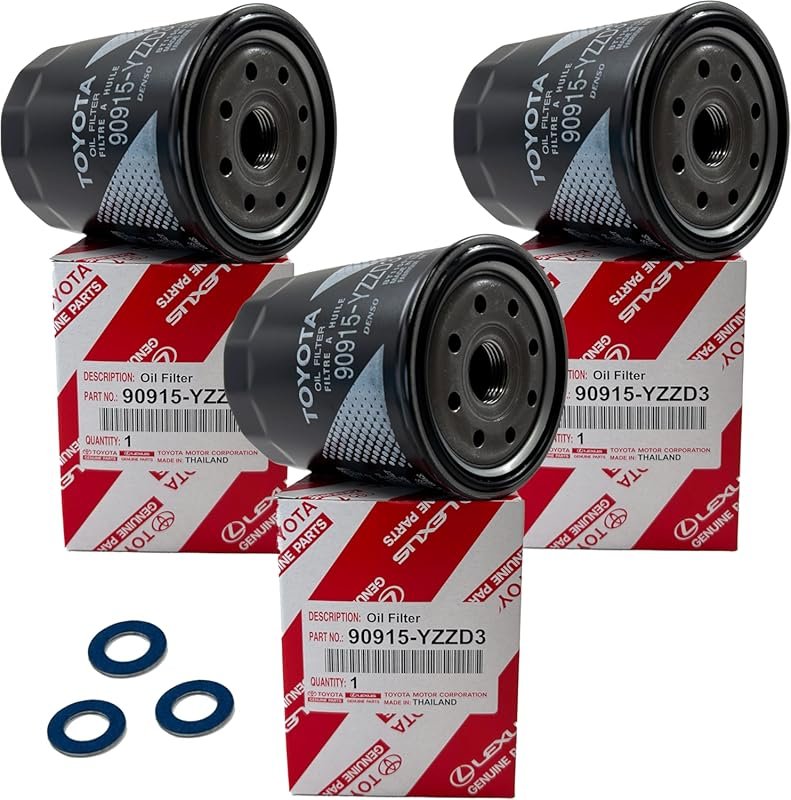 Genuine Oil Filter 90915-YZZD3 with Drain Plug Washers, 3-Pack for Toy