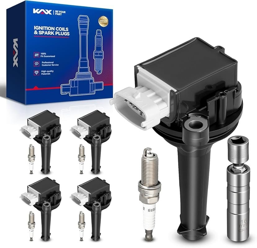 KAX UF517 Ignition Coil Pack & Iridium Spark Plugs (5-Pc) w/Socket for
