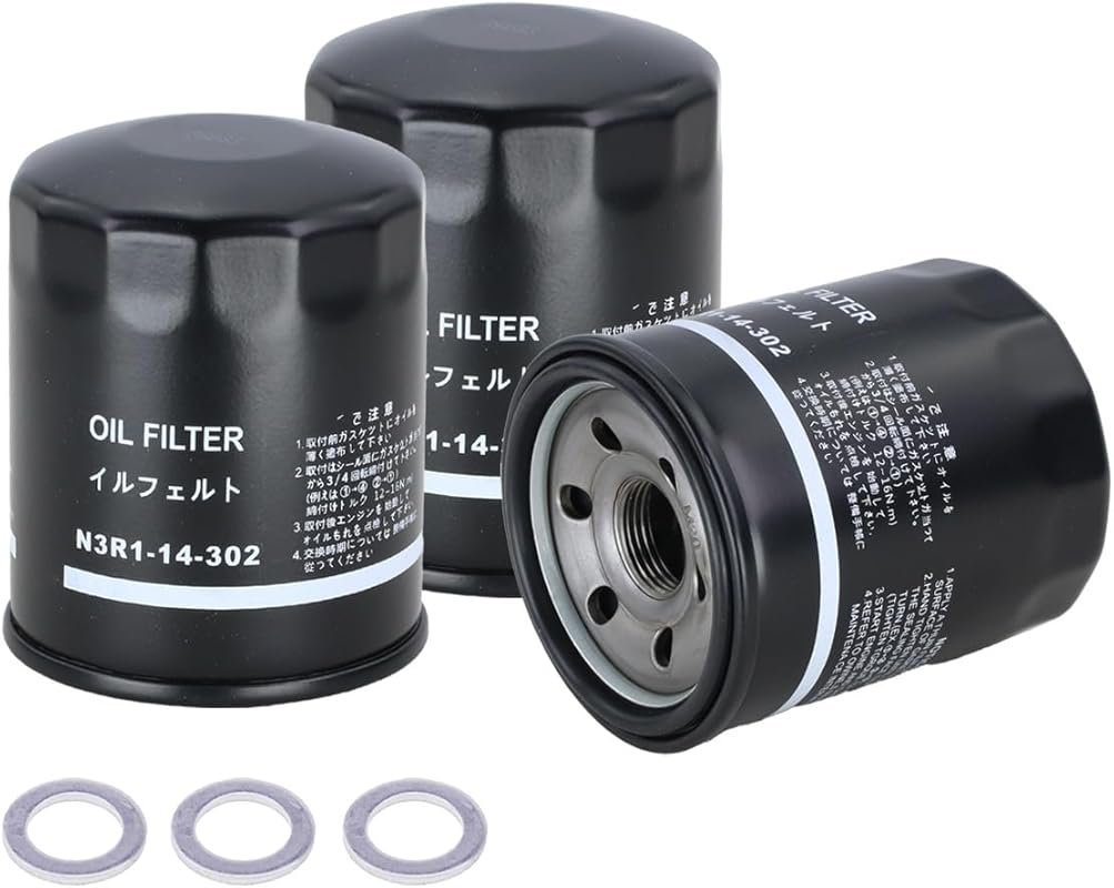 Kefly N3R1-14-302 3-Pack Engine Oil Filters with Drain Plug Gasket for