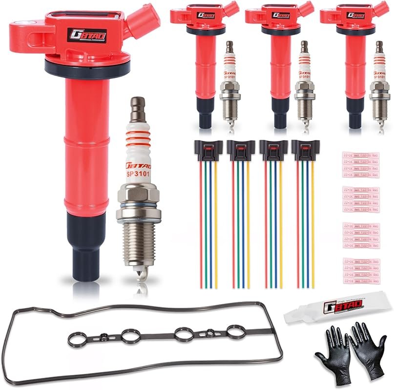 4-Piece Ignition Coil Pack, Spark Plug, Connector, Valve Cover Gasket 