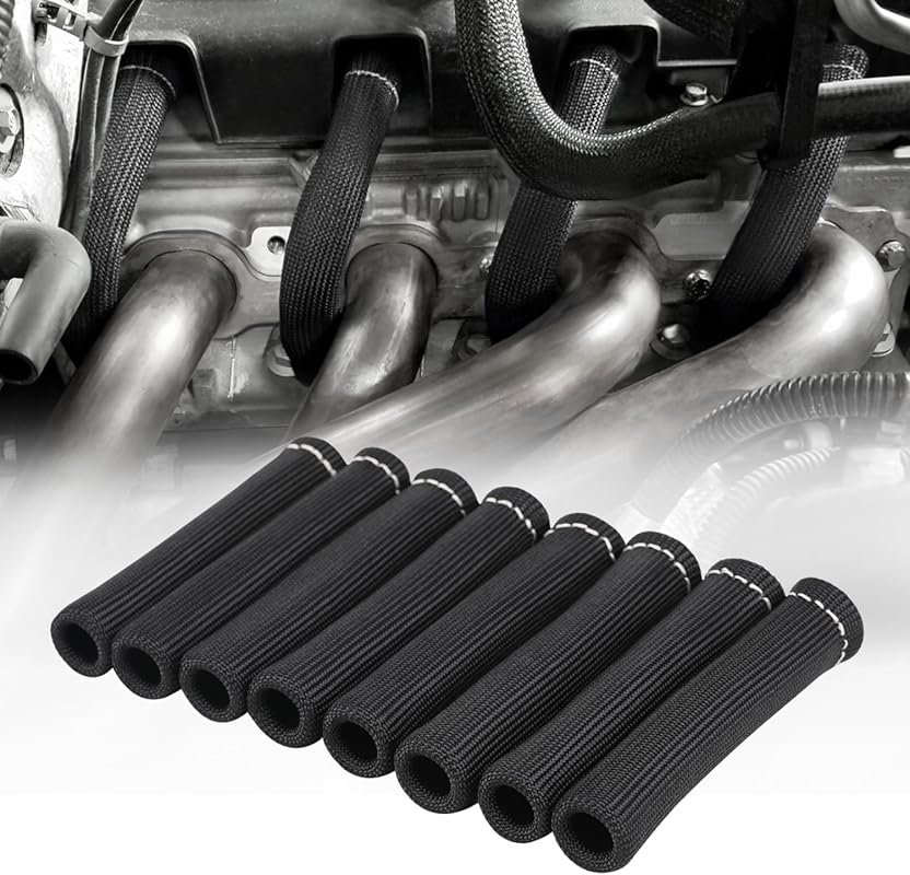 8-Piece 2500° Spark Plug Wire Heat Shield Sleeve Protector Boots Wrap