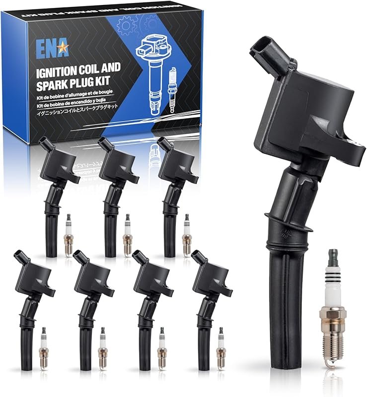 ENA Platinum Spark Plugs and Ignition Coils Set of 8 Each for Ford Lin