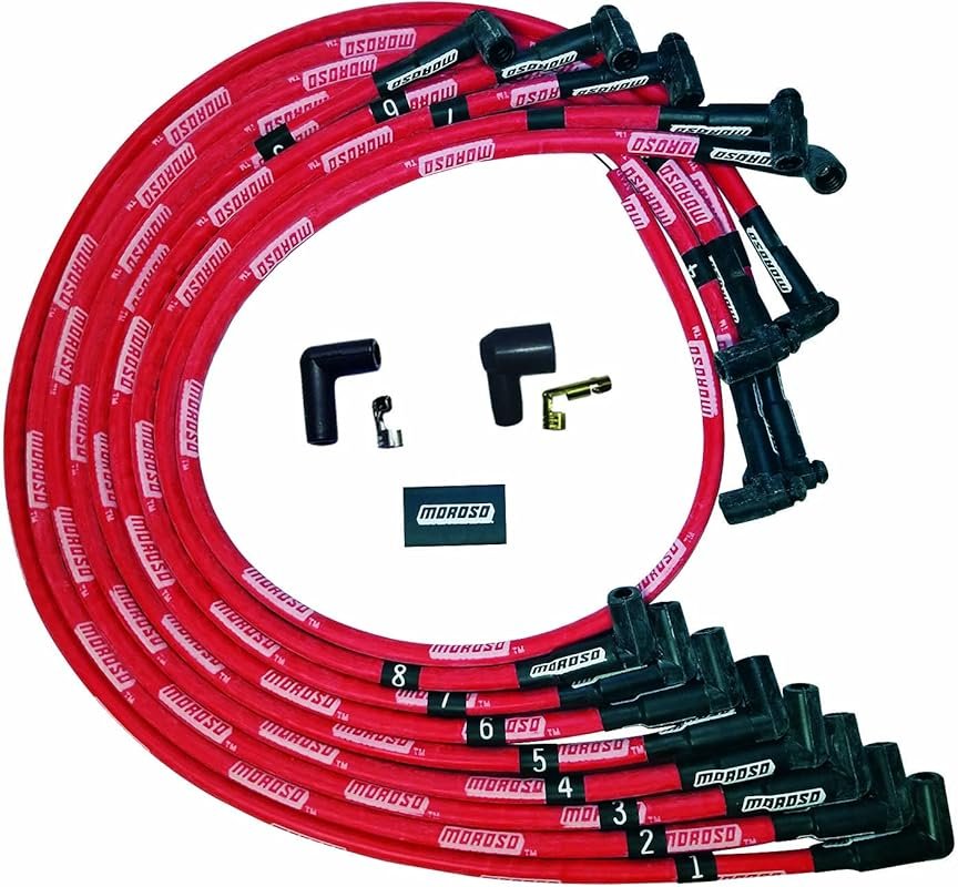 Moroso 52528 Ultra Series Sleeved Red Spark Plug Wires for Small Block