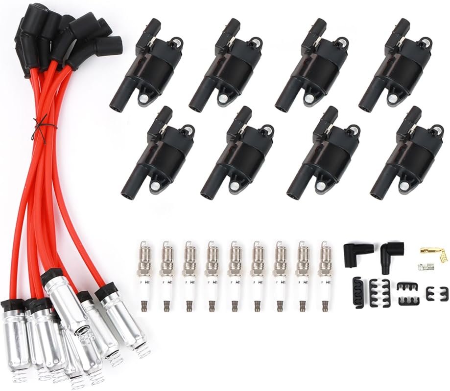 UF414 Round Ignition Coils with Iridium Plugs and Wires Set for Chevy 