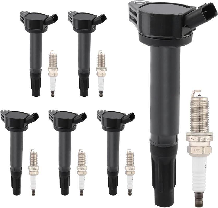 HQPASFY UF487 Ignition Coil and Iridium Spark Plugs Set of 6 for Toyot