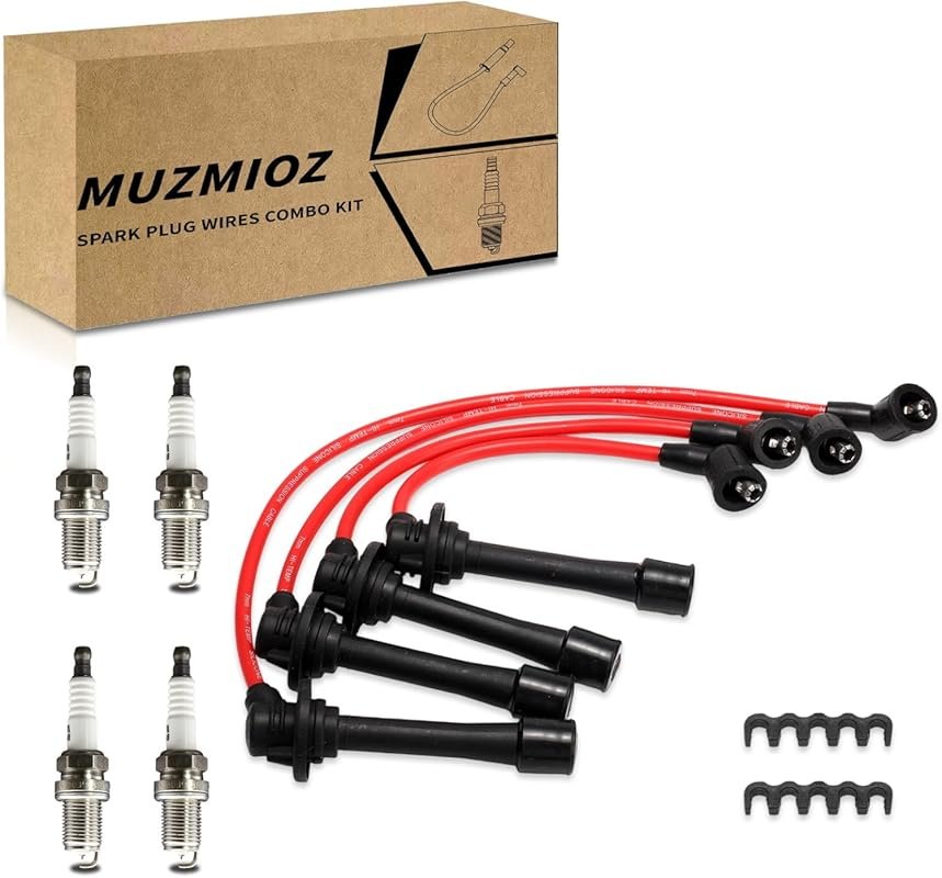 Set of 4 Spark Plug Wires and 4 Iridium Spark Plugs for Mazda Miata 1.