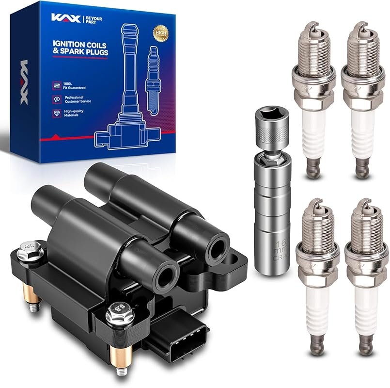 KAX UF538 Coil Pack & 4 Iridium Spark Plugs Kit with Magnetic Socket f