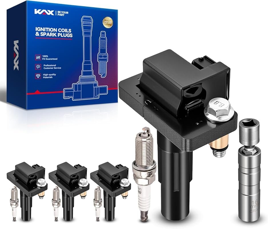KAX 4-Pack Ignition Coils & Iridium Spark Plugs Kit with Magnetic Sock