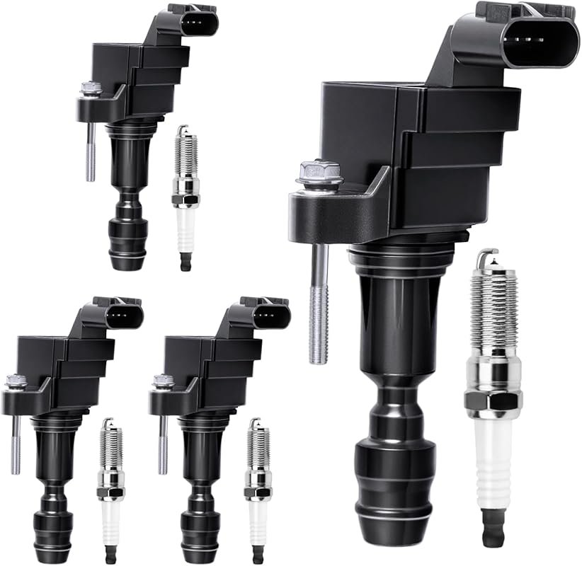 Premium 4-Piece Ignition Coil Pack UF491 with Spark Plugs for Chevy Eq