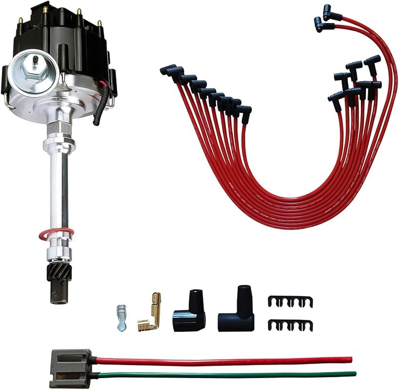 MAS HEI Distributor & Spark Plug Wires & Pigtail Harness Combo Kit for Chevy GMC SBC 305 350 BBC 454 65k 7500RPM