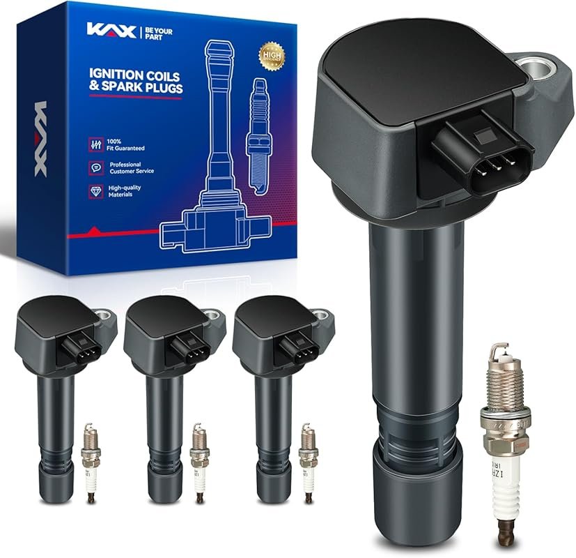 KAX 4-Piece UF582 Ignition Coils & 5266 Iridium Spark Plugs Fit Honda 