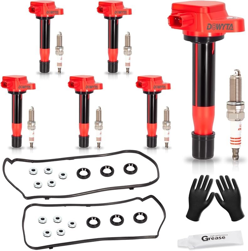 Set of 6 Ignition Coil Pack, Spark Plug & Valve Cover Gasket for Honda