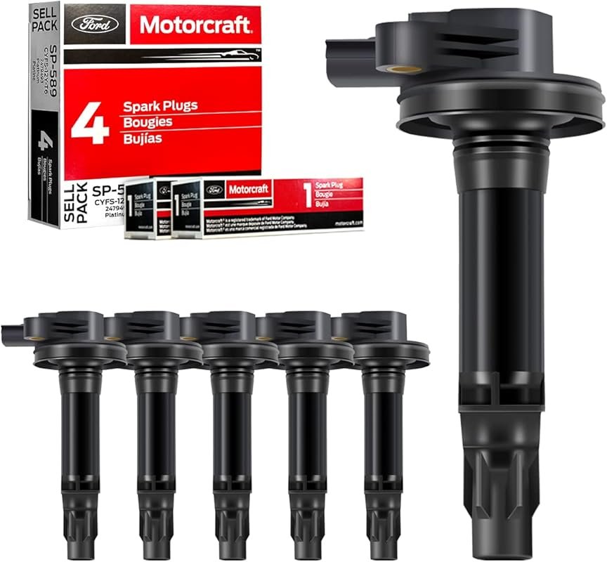 MAS Ignition Coil Pack and Motorcraft Platinum Spark Plug Kit for Ford