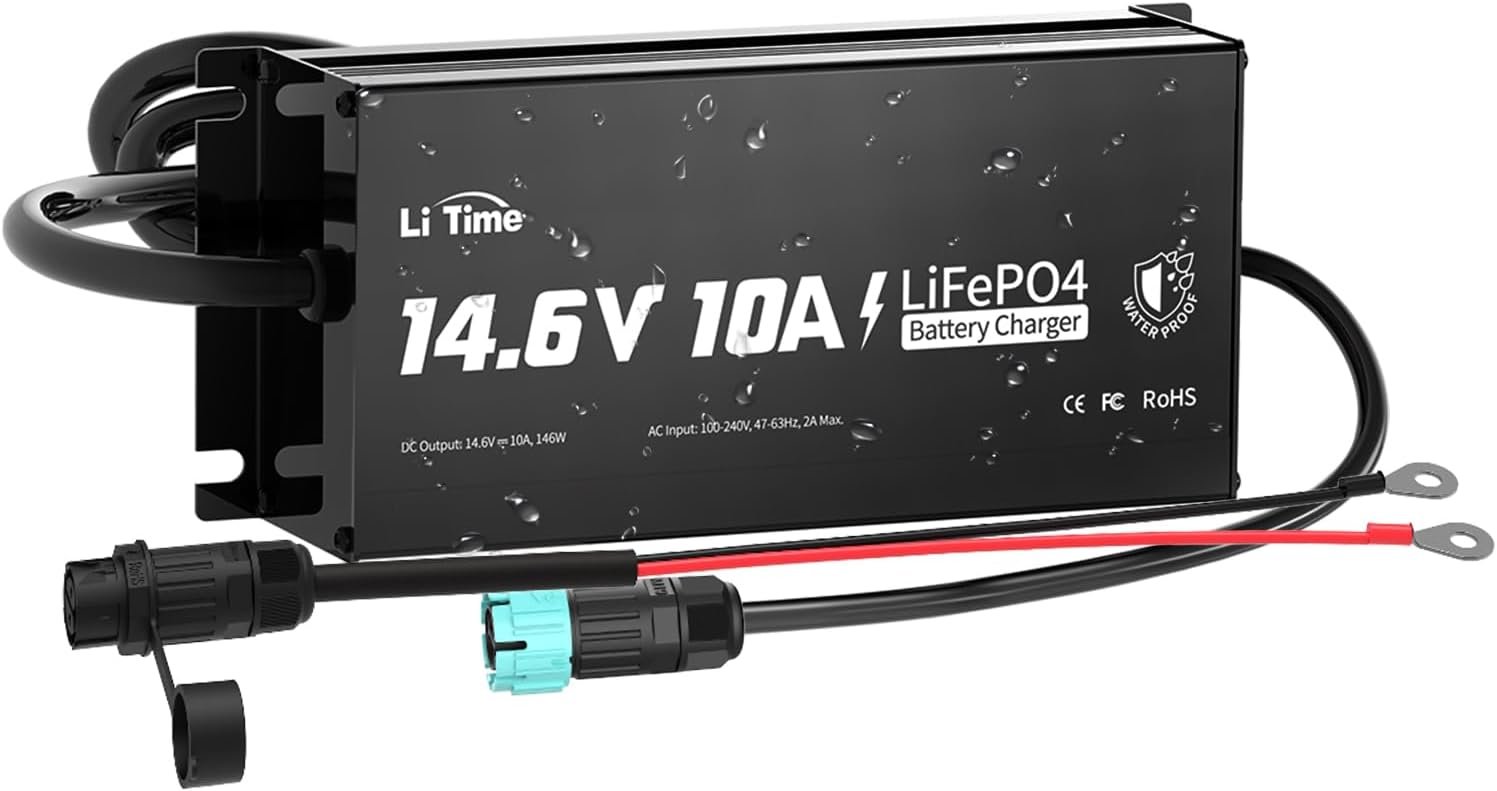LiTime 14.6V 10A LiFePO4 Onboard Charger, IP65 Waterproof Fast Lithium