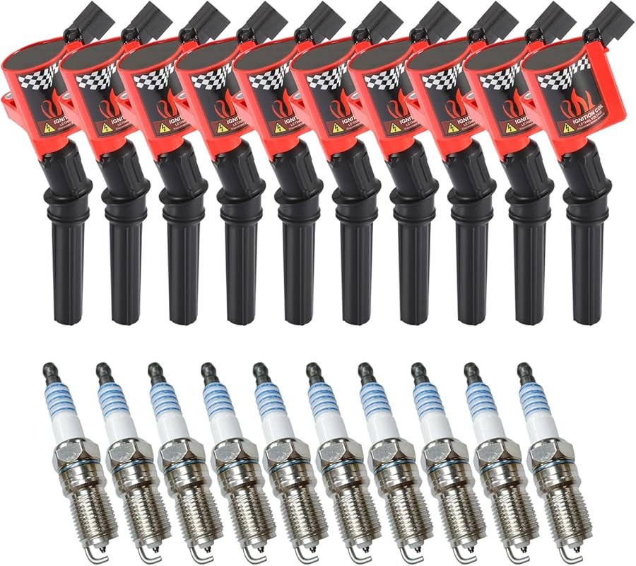 CarBole Ignition Coil and Iridium Spark Plug 10-Piece Kit for Ford 6.8L