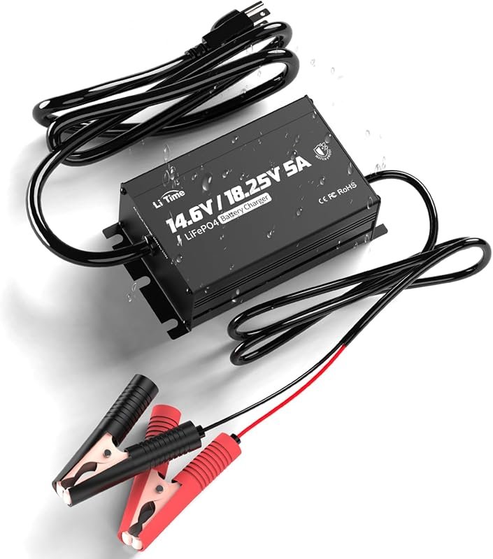 LiTime 12V/16V 5A LiFePO4 Lithium Battery Charger, Waterproof Smart Ch