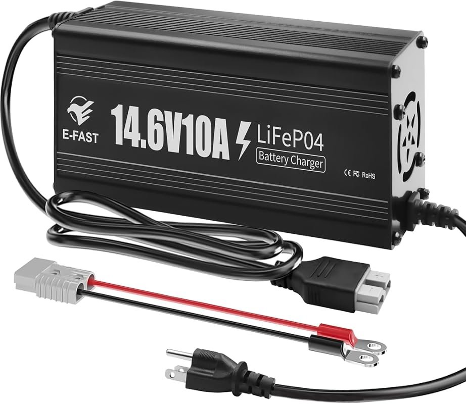 E-FAST 12V 10A LiFePO4 Lithium Battery Charger with Aluminum Housing a