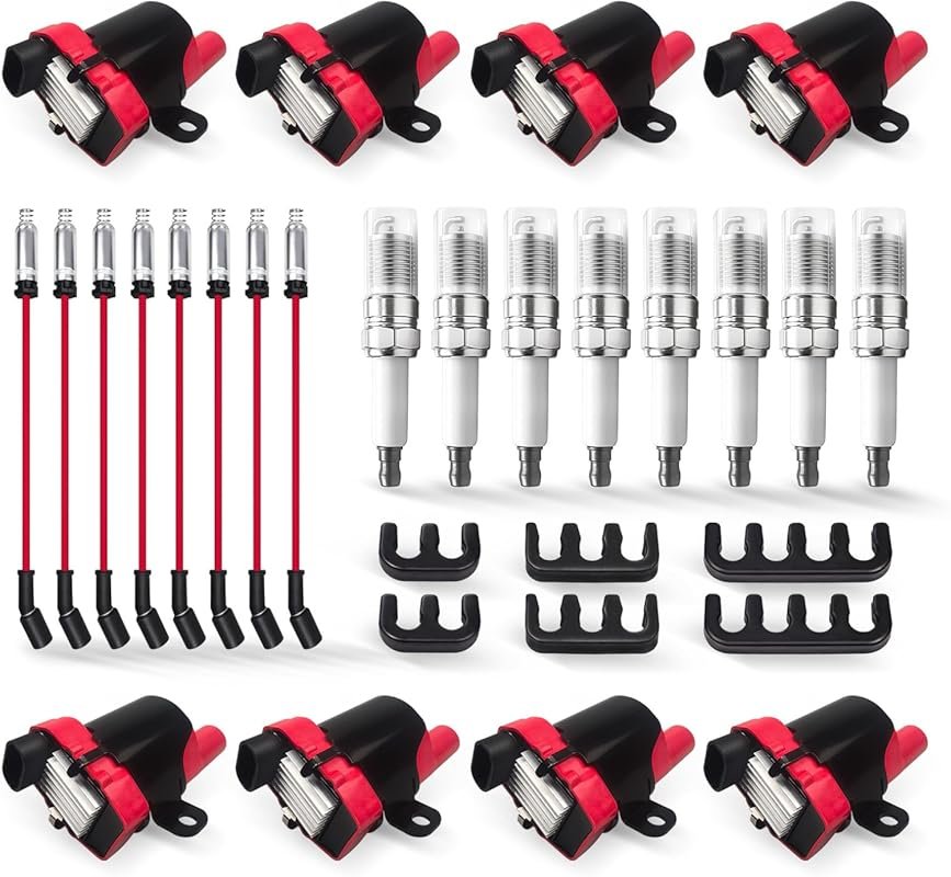 8 Pack Ignition Coil Set with Iridium Spark Plugs and Wires for Chevy 
