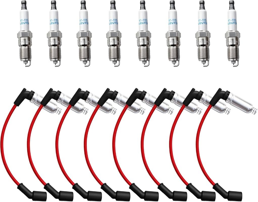 Iridium Spark Plugs and Ignition Wire Set for Chevy Silverado, GMC Sierra