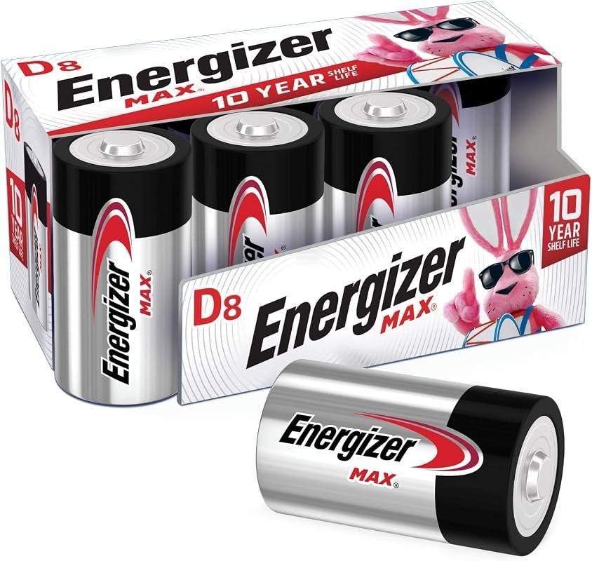 Energizer D Cell Alkaline Batteries 8-Pack, Premium Long-Lasting Power