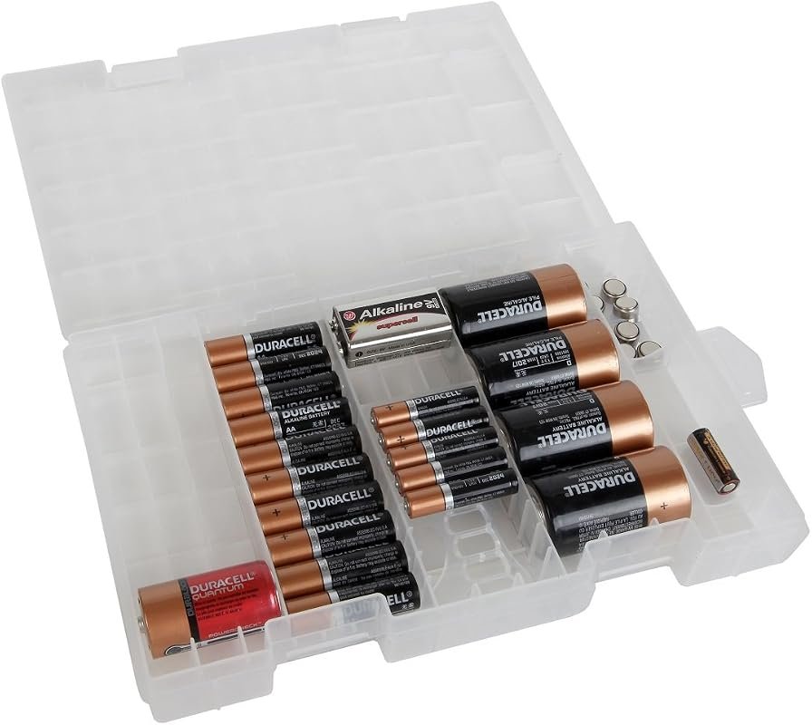 Home-X Battery Organizer Storage Case, Clear Universal Battery Holder 