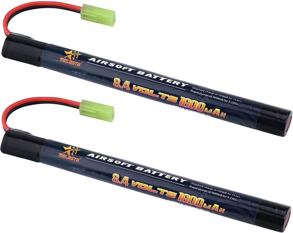 Melasta 2-Pack 8.4V 1600mAh NiMH Airsoft Stick Battery with Mini Tamiy