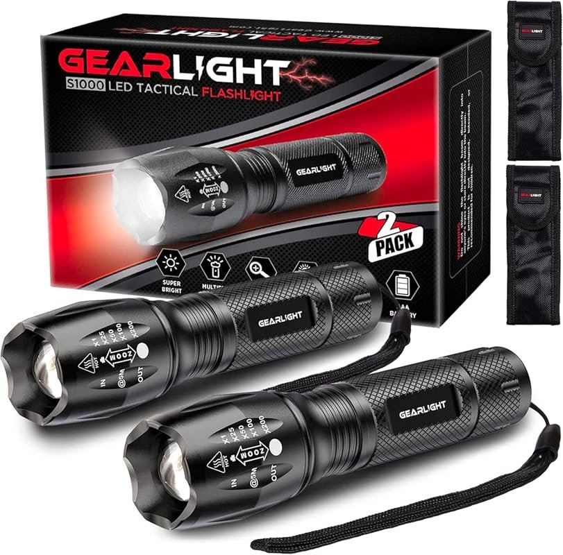 Tactical LED Flashlight 2-Pack, High Lumens Zoomable Mini Handheld Lig