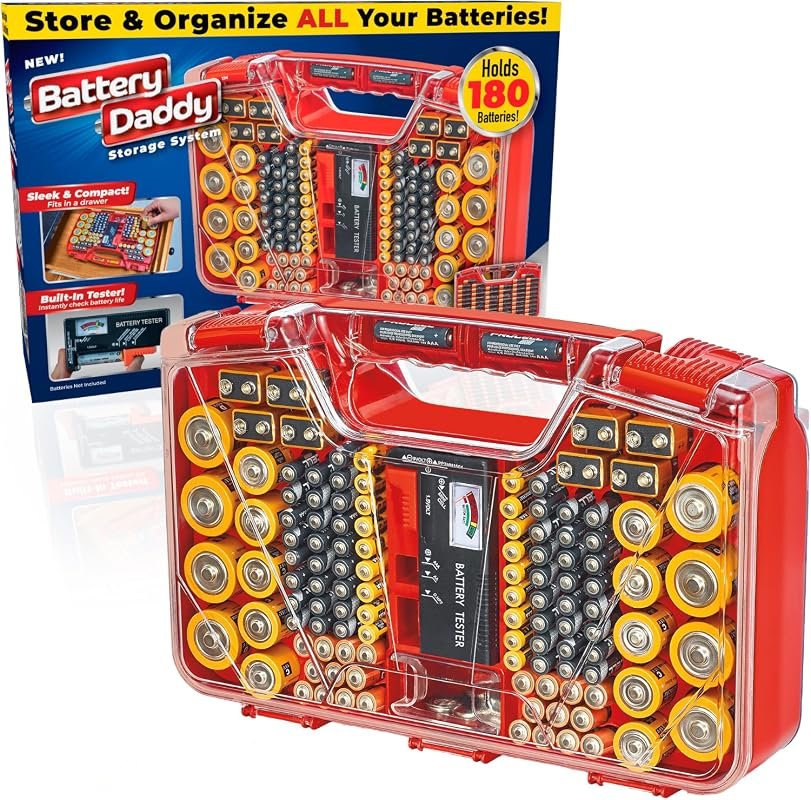 Ontel Battery Daddy Organizer Case with Tester, Stores 180 Batteries, 