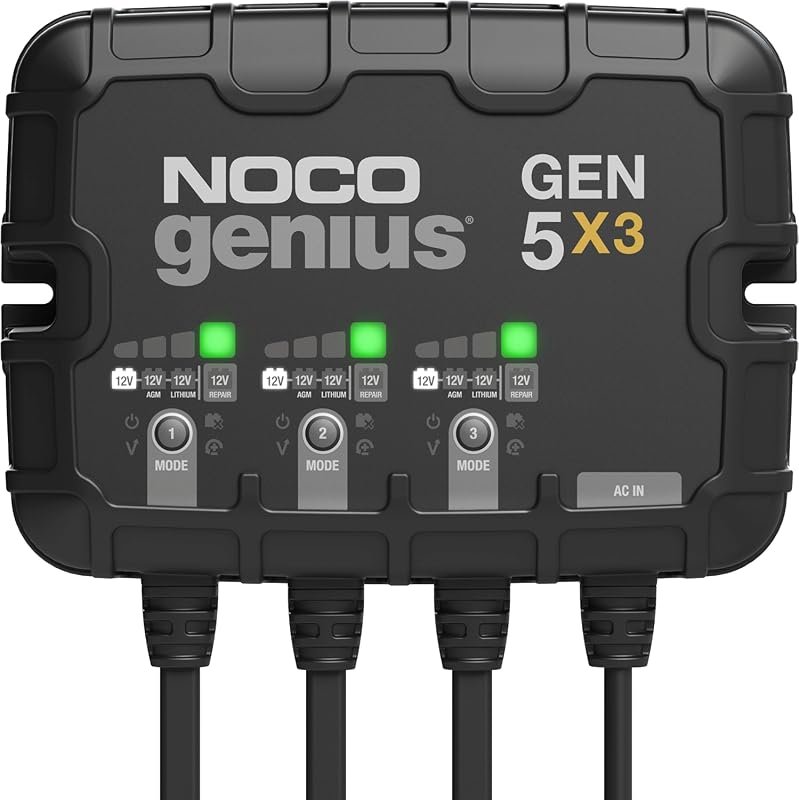 NOCO Genius GEN5X3 3-Bank 15A Onboard Battery Charger, Waterproof Mari
