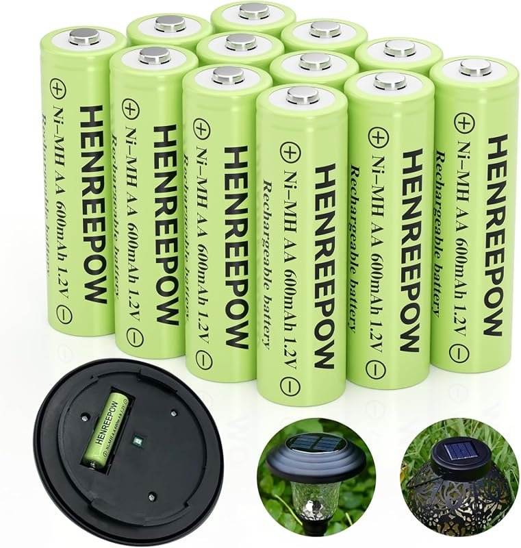 Henreepow 12-Pack 600mAh Ni-MH AA Rechargeable Batteries for Outdoor G