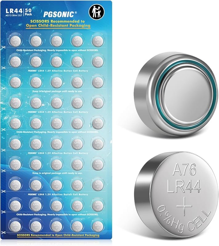 PGSONIC 50 Pack LR44 Batteries, 1.5 Volt Alkaline Button Cell Batterie
