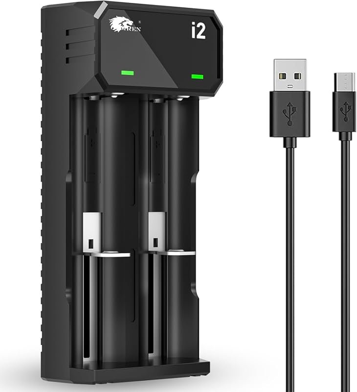 IMREN 2-Bay USB-C Fast Battery Charger for 3.7V Li-ion 18650, 21700, 2