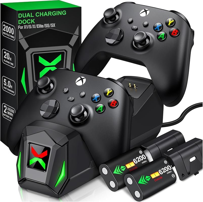 Upgraded Dual Controller Charging Station with 2 Rechargeable Battery 