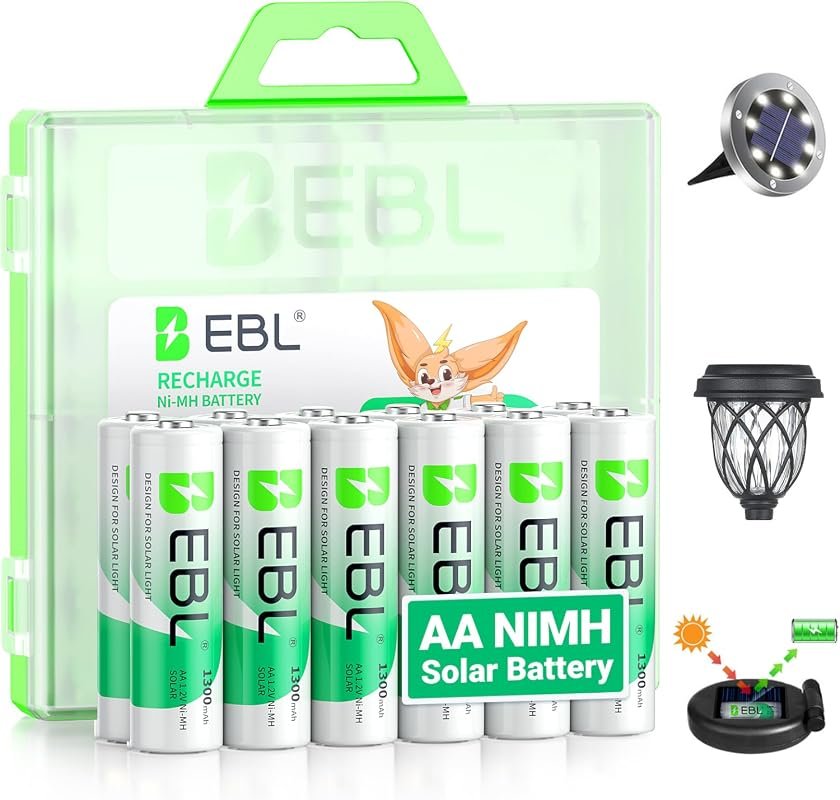 EBL 12-Pack 1300mAh NiMH AA Rechargeable Batteries for Outdoor Solar L