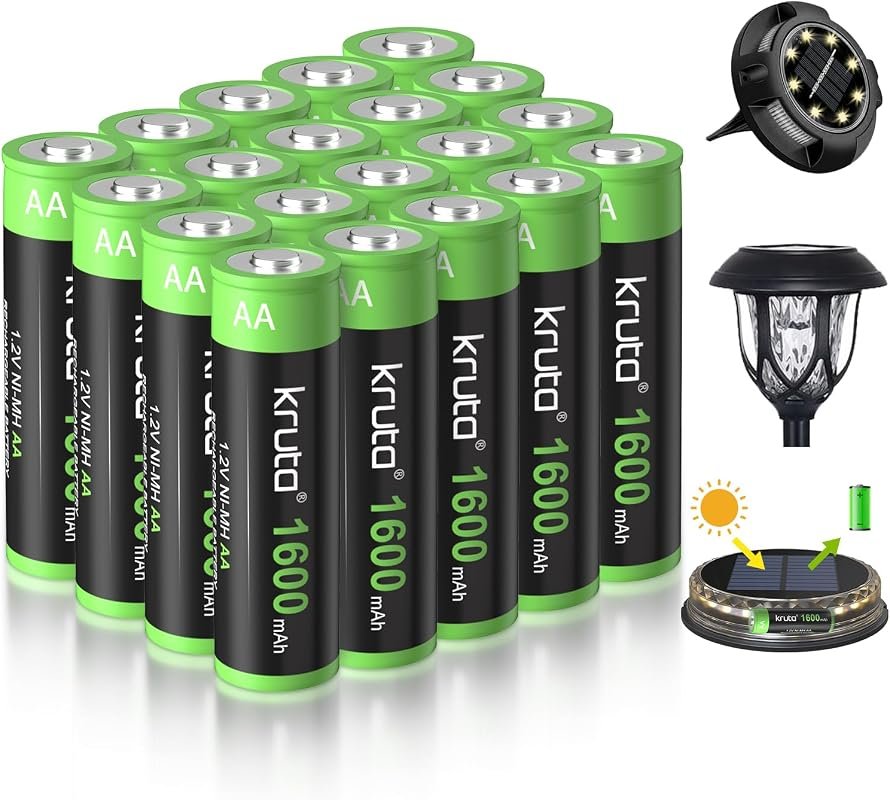 20-Pack Pre-Charged Rechargeable AA NiMH Batteries 1600mAh for Reliabl