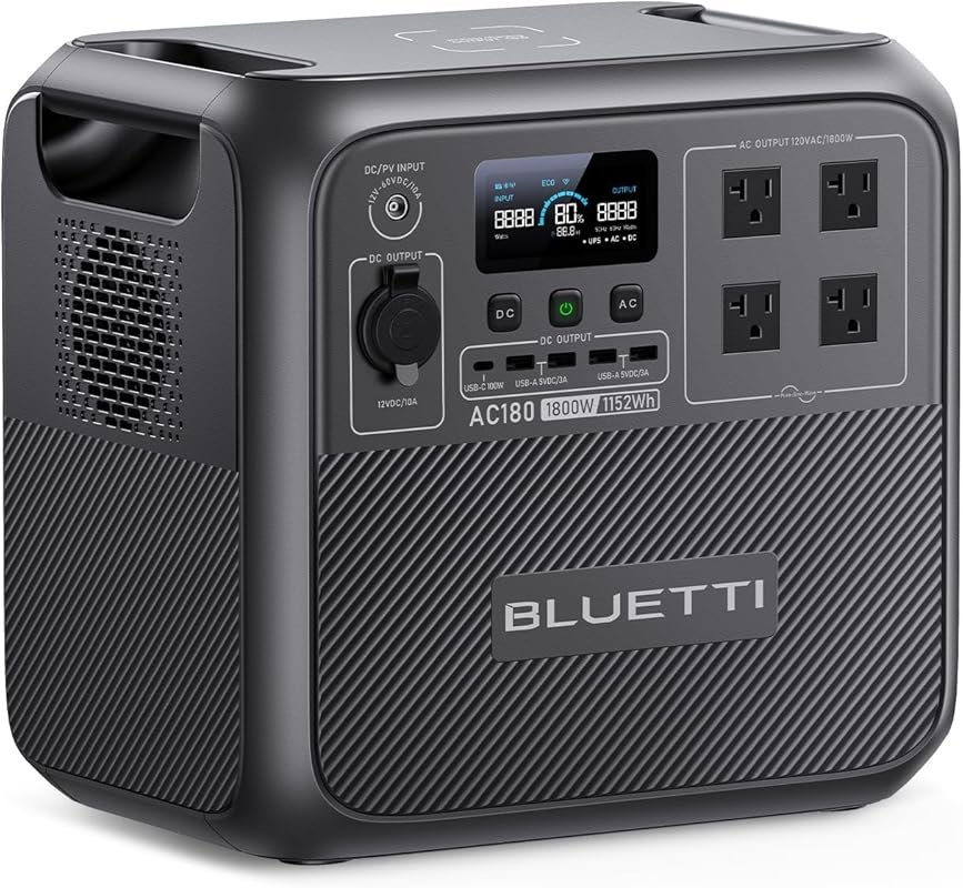 BLUETTI AC180 Portable Power Station, 1152Wh LiFePO4 Solar Generator f