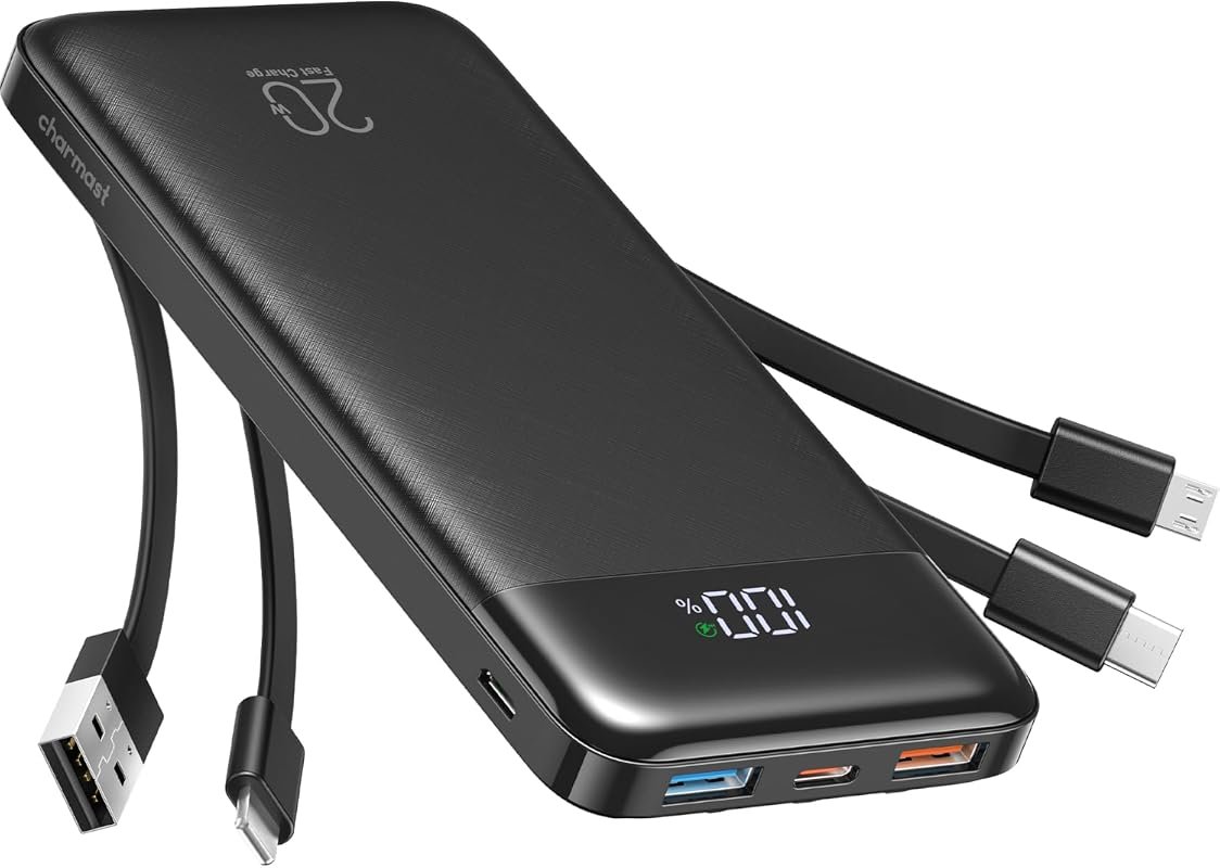 Charmast 20000mAh Portable Charger with Built-in Cables, 22.5W Fast Ch
