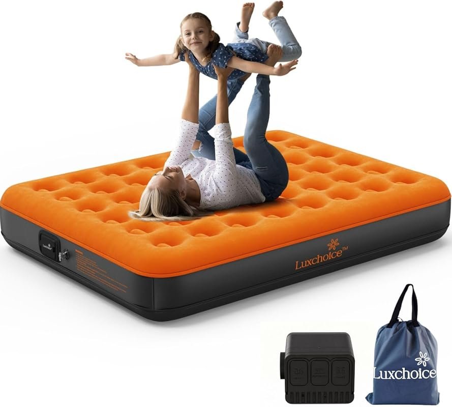 Luxchoice Queen Air Mattress with Cordless Pump, 9-Inch Flocked Top In