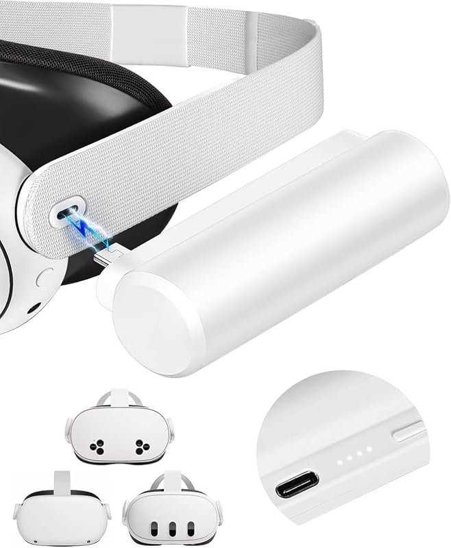 Colelulu 3400mAh Portable Battery Pack for Meta Quest 3S, 3, and 2 wit