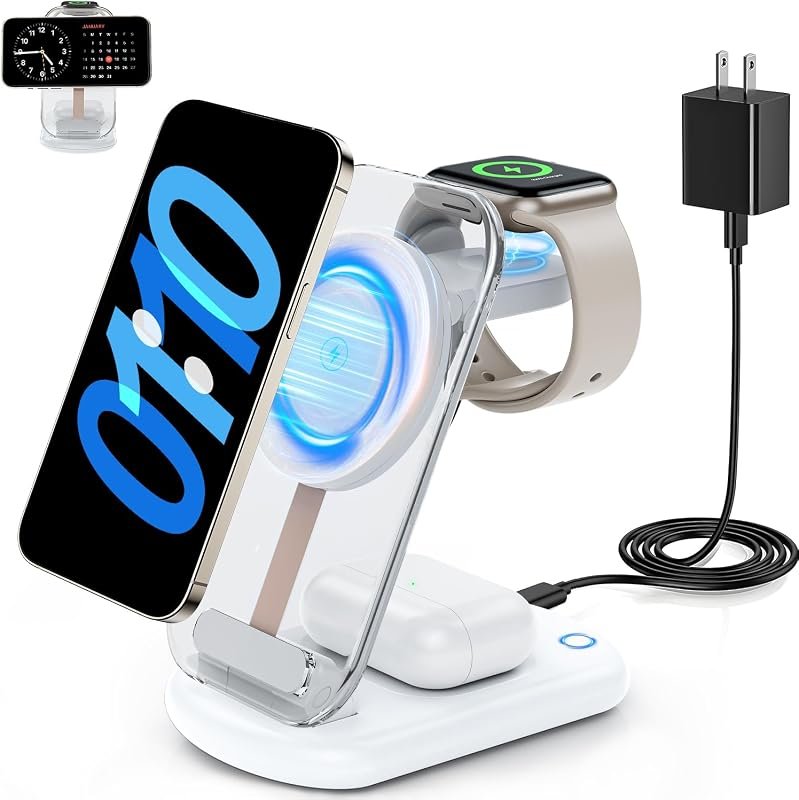 3-in-1 Magnetic Wireless Fast Charging Station with Light for iPhone, 