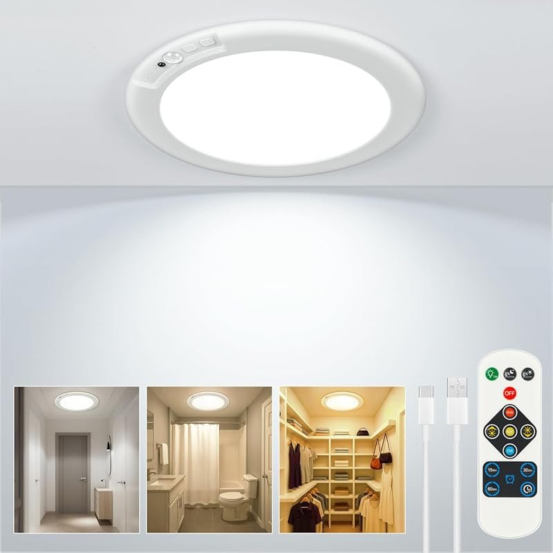 Wireless Rechargeable Motion Sensor Ceiling Light with Remote for Bedr