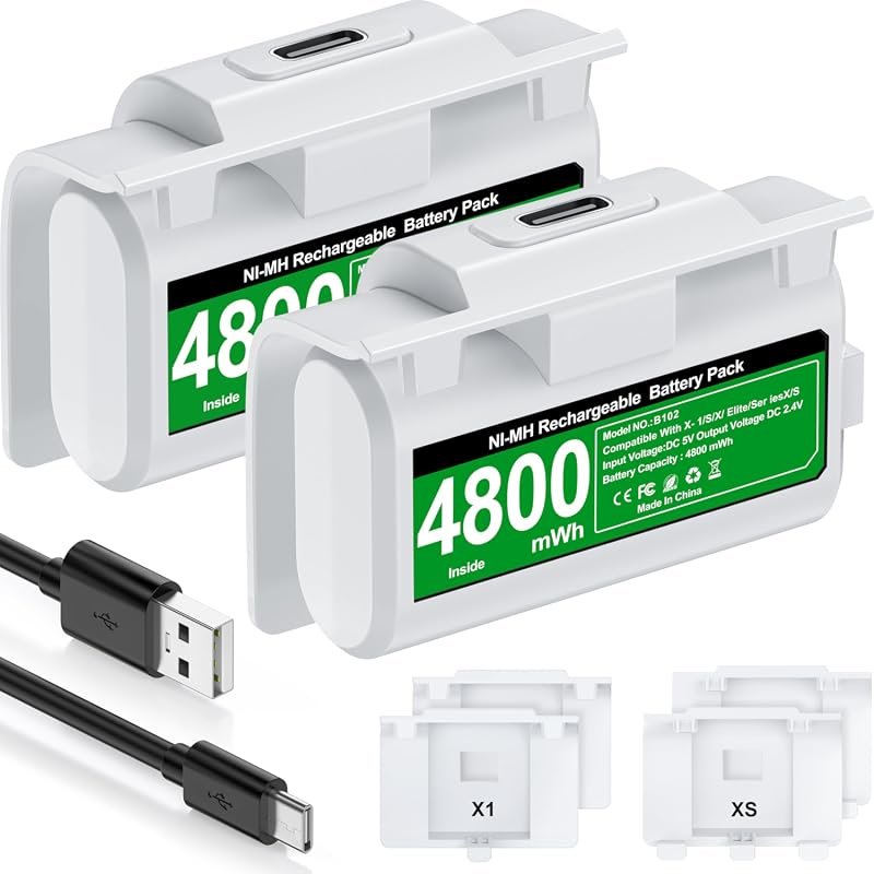 DINOSTRIKE White Rechargeable Xbox Controller Battery Pack with USB-C 