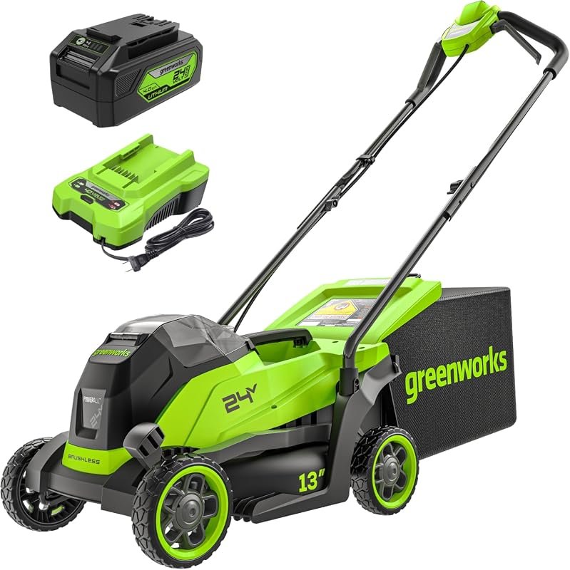 Greenworks 24V 13-Inch Brushless Cordless Push Lawn Mower Includes 4.0