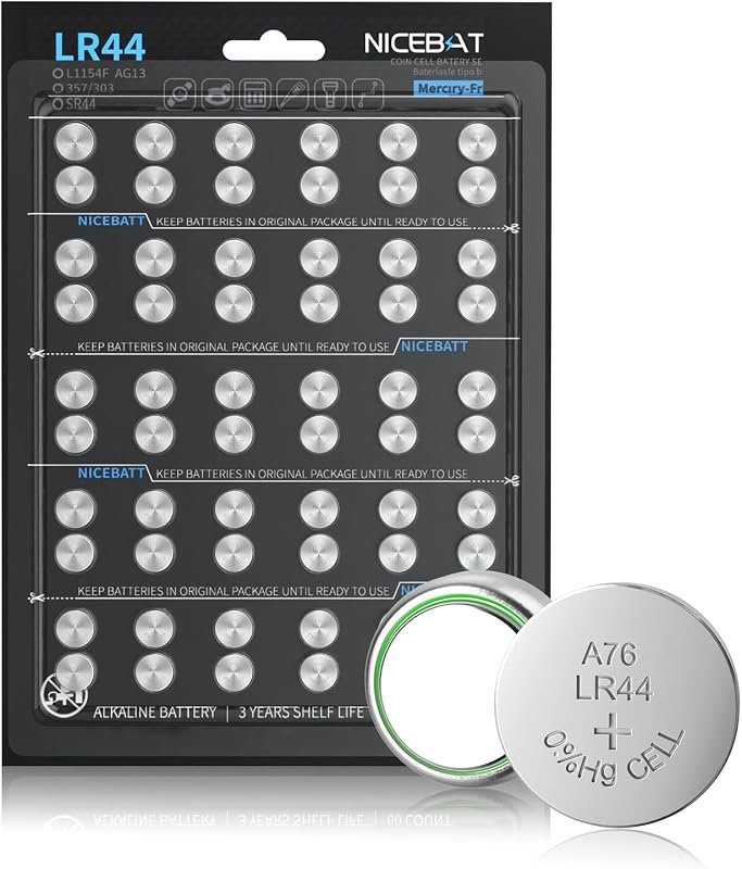 NICEBATT 60 Pack LR44 AG13 357 SR44 Premium Alkaline 1.5V Button Coin 