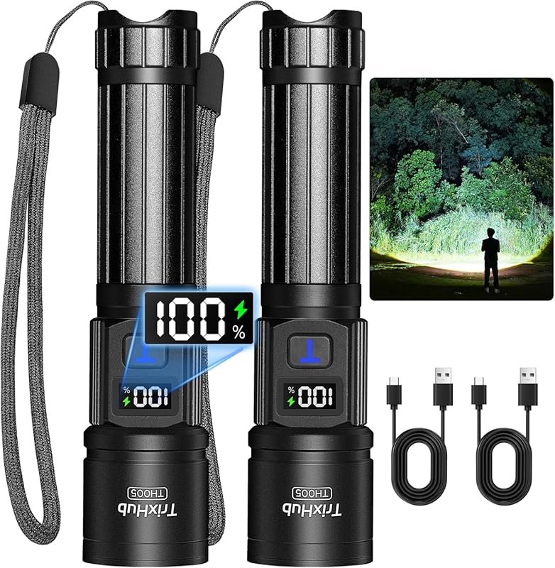 TrixHub Rechargeable LED Flashlights 2-Pack, Super Bright High Lumens 