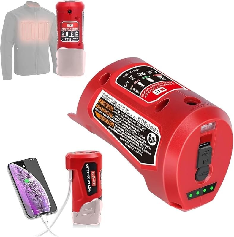 M12 Power Source Adapter with USB and Type-C Ports for Milwaukee 12V H