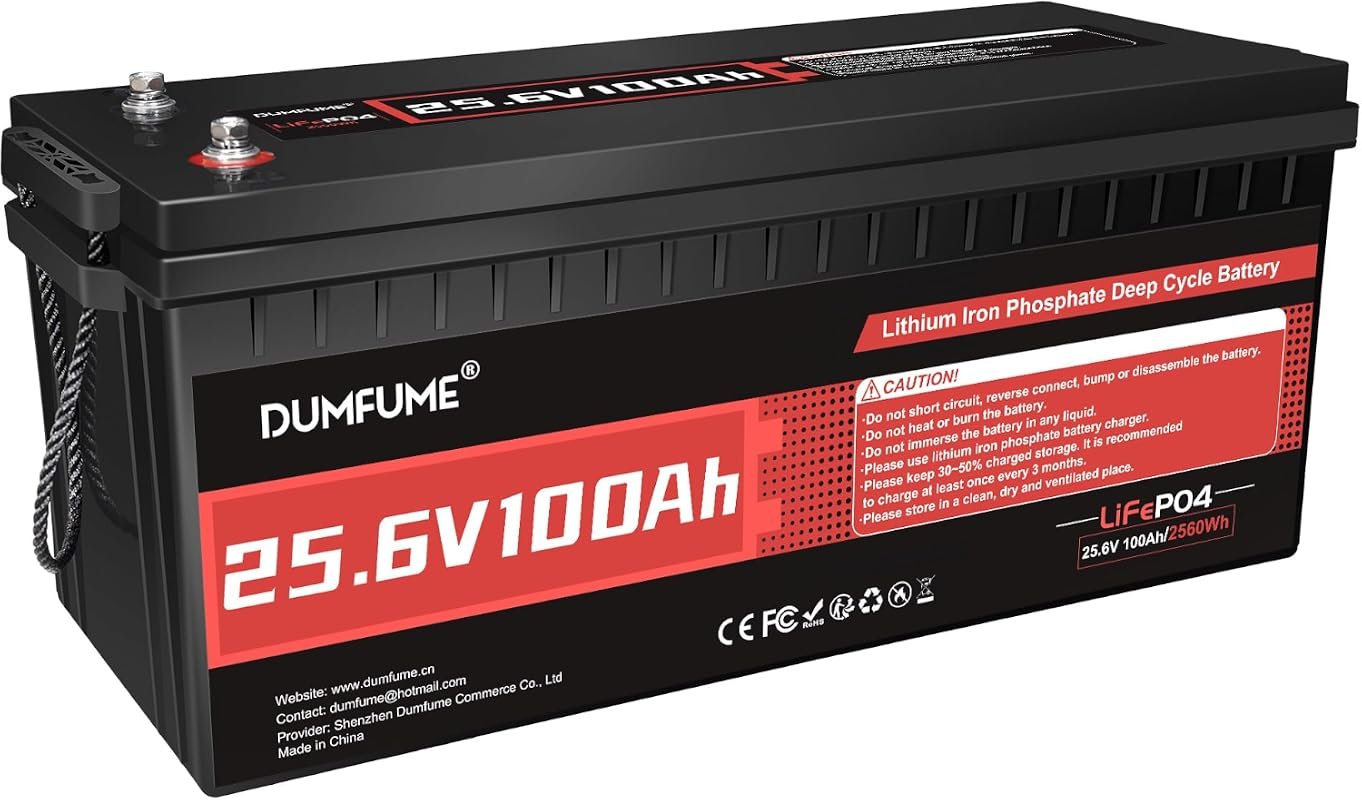 24V 100Ah LiFePO4 Battery with Built-in 100A BMS, Low Temp Protection 