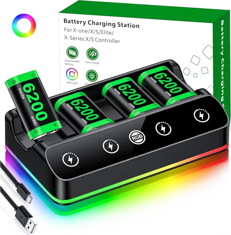 DINOSTRIKE 4-Pack Rechargeable Battery Set with Charging Station and U